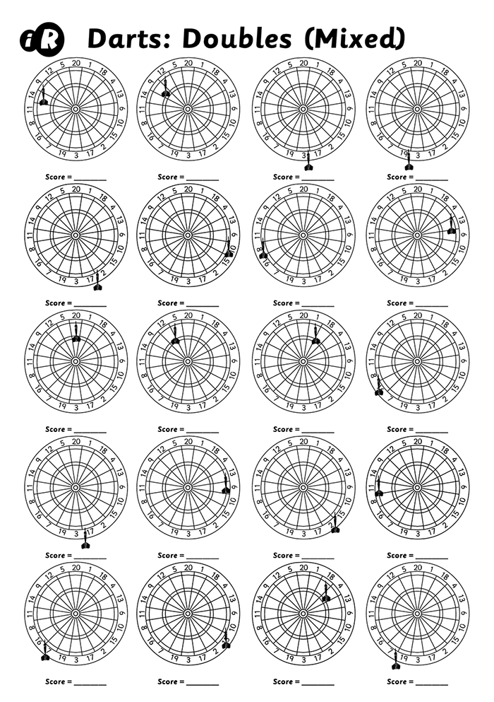 Maths Darts - Doubles (Mixed) Worksheets